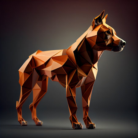 Low poly dog isolated on a dark background. 3d rendering.の素材