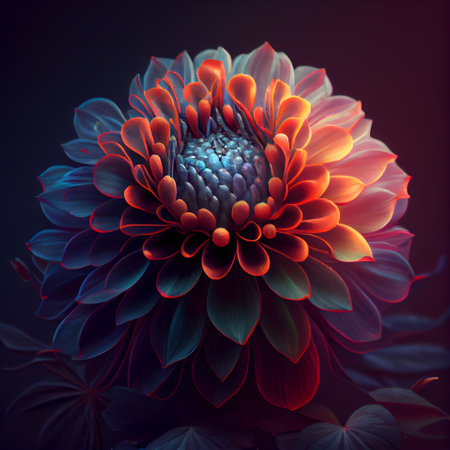 Colorful dahlia flower on dark background. Close up.の素材