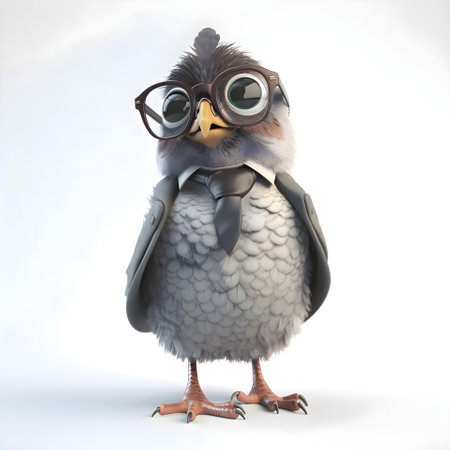 Funny owl with glasses on white background. 3D illustration.の素材