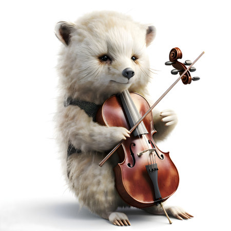 Cute dog playing the violin. Isolated on white background.の素材