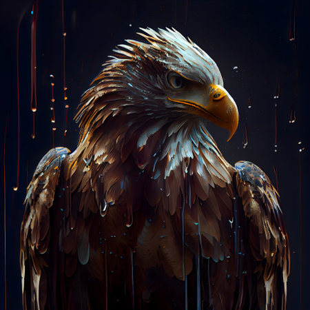 Eagle with blood on a black background. 3d illustration.の素材