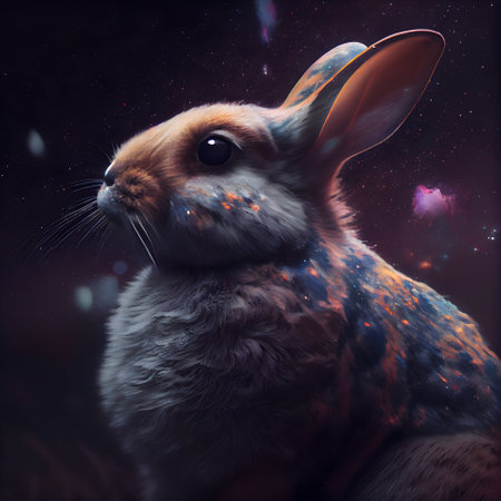 Rabbit in a space with stars and nebula. 3d renderingの素材