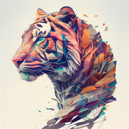 Colorful portrait of a tiger with abstract geometric elements. illustration.の素材