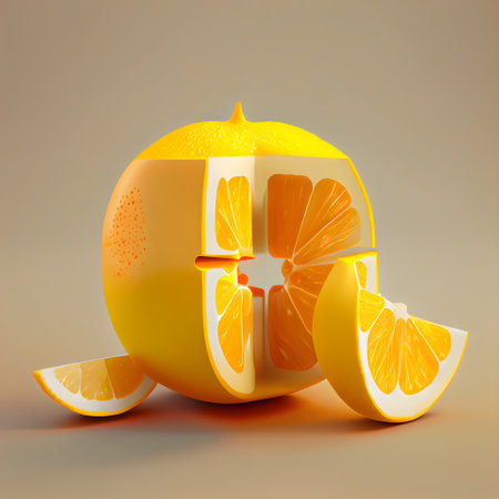 Sliced orange on a light background. 3d illustration.の素材