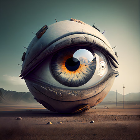 Eye of the Alien in the desert. 3d rendering. Computer digital drawing.の素材