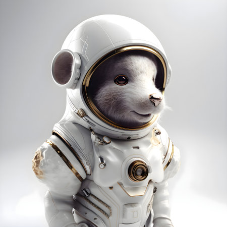 Astronaut dog in suit isolated on white background. 3D rendering.の素材
