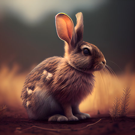 Rabbit in the meadow at sunset. 3D rendering.の素材