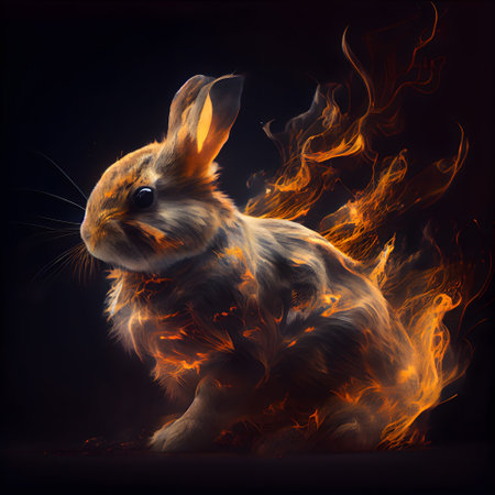 Rabbit in the fire. Illustration on a black background.の素材