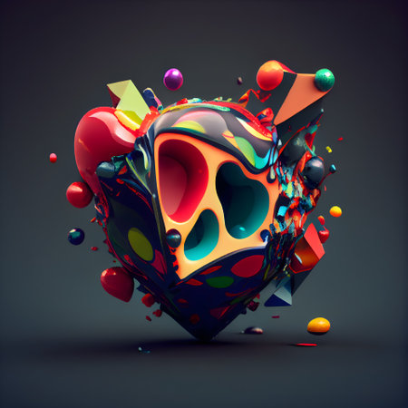 Abstract colorful geometric shape on dark background. 3d render illustration.の素材