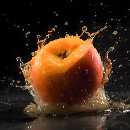 Pomegranate and tangerines with water splash on black backgroundの素材