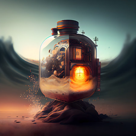 Spooky halloween background with spooky house in a bottleの素材