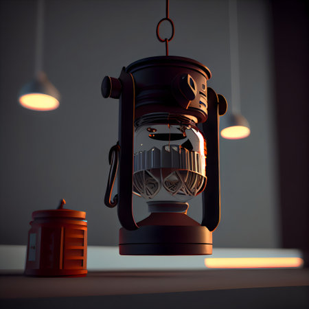 Lantern in the dark room. 3d render illustration.の素材