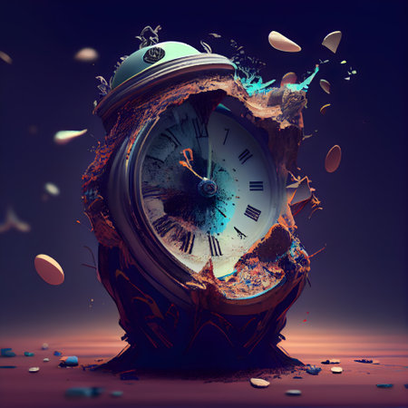 3d illustration of an old clock with a splash of water.の素材