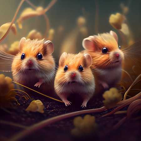 Hamsters in the garden. Animal theme. 3D rendering.の素材