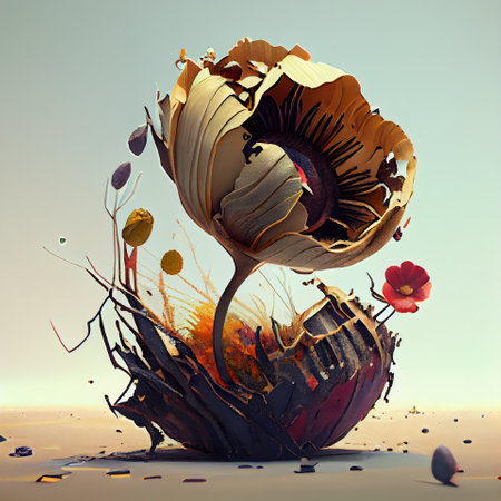 3d illustration of an abstract composition with a flower in the middleの素材