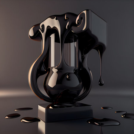 3d illustration of a black jug with liquid chocolate on a dark backgroundの素材