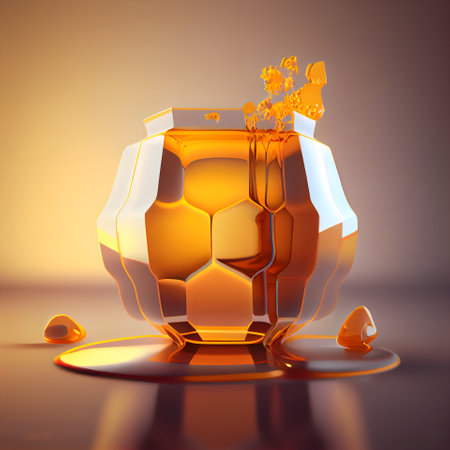 Whiskey in a glass with ice cubes. 3d renderingの素材