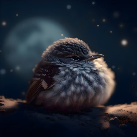 Cute bird in a snowy forest. 3d rendering. Computer digital drawing.の素材