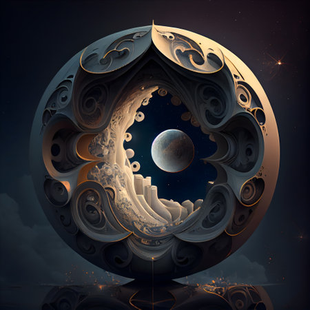 Fractal 3D illustration of a planet in space with planets and starsの素材