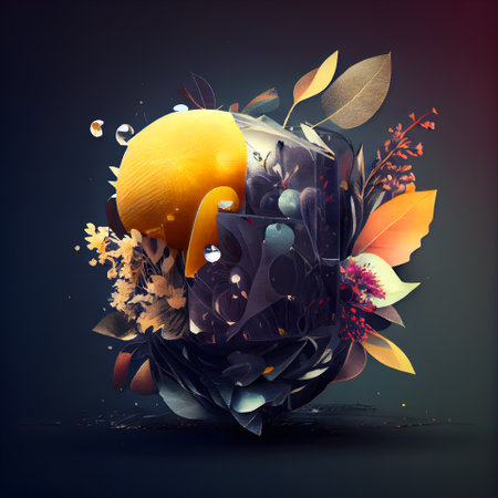 Easter egg with flowers and leaves on black background. 3d illustrationの素材