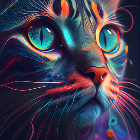 Fantasy portrait of cat with colorful eyes; close-up.の素材