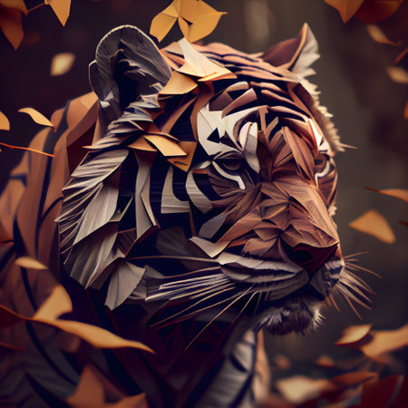 Tiger with autumn leaves as a background. 3d illustration.の素材
