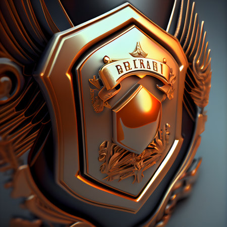 3d rendering of a golden shield with the inscription - best qualityの素材