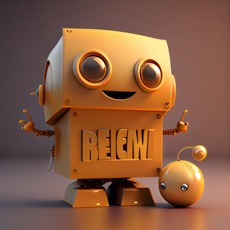 3d render of cute robot with the word rent on its chestの素材