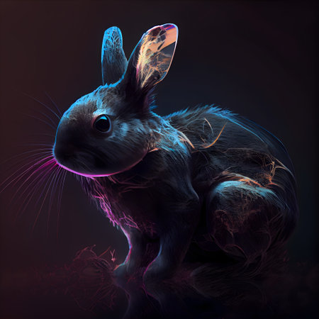 Digital Illustration of a Rabbit with a Glowing Tail in a Dark Backgroundの素材