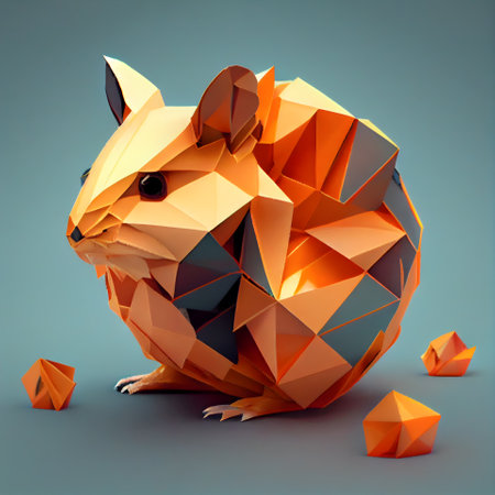 Polygonal hamster on gray background. 3D illustration.の素材