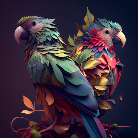 Colorful parrot on a dark background. 3D illustration.の素材