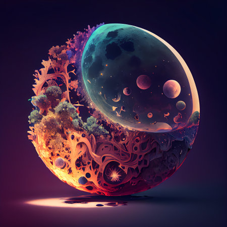 Fantasy planet in space with planets and stars. 3D illustration.の素材