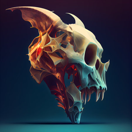 Skull of a dragon on a dark background. 3d renderingの素材