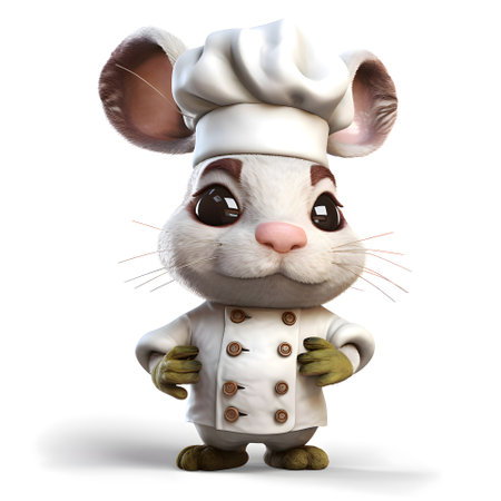 3D rendering of a cute little rabbit wearing a chef's hat and a chef's uniformの素材