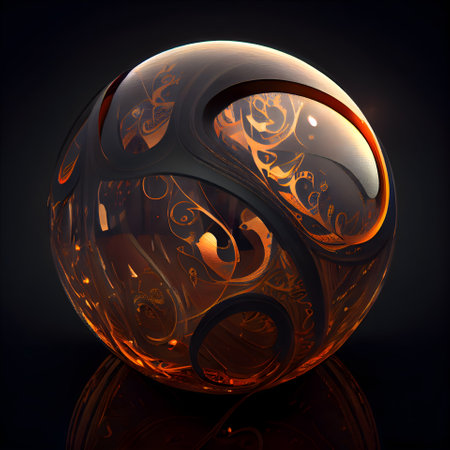 Abstract background with a sphere in the form of a flower on a black backgroundの素材