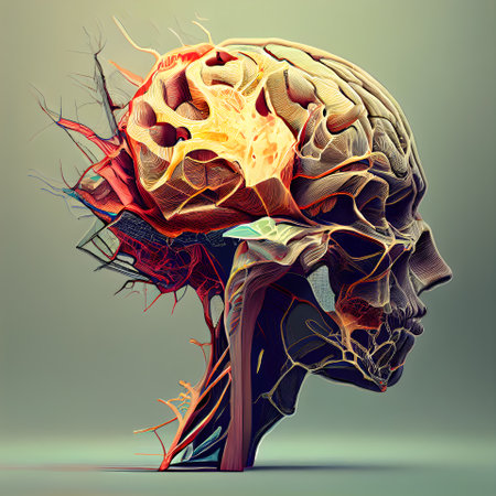 Human brain with nervous system and nervous system. 3D illustration.の素材
