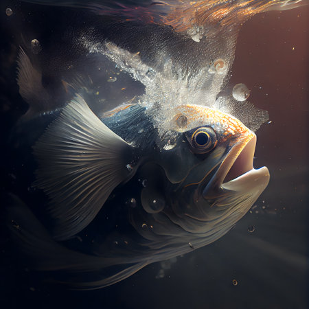 Goldfish in the water. Underwater world. 3d illustrationの素材