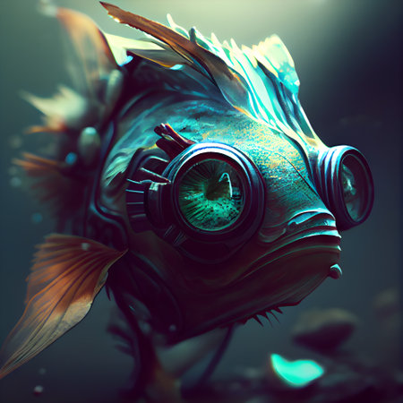 3d illustration of a goldfish swimming in the water. Underwater world.の素材