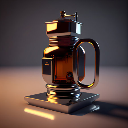 3d rendering of coffee grinder on a dark background with reflectionの素材