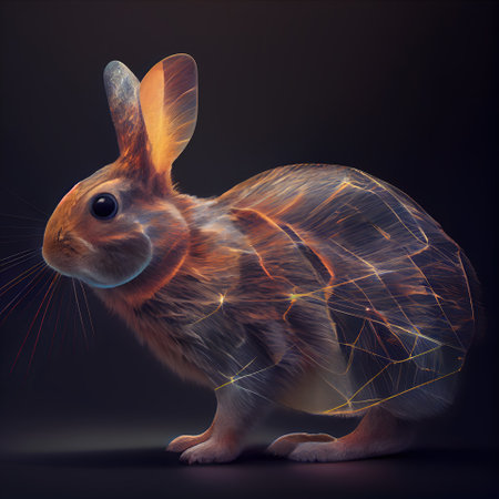 Rabbit with polygonal mesh on a black background. 3d renderingの素材