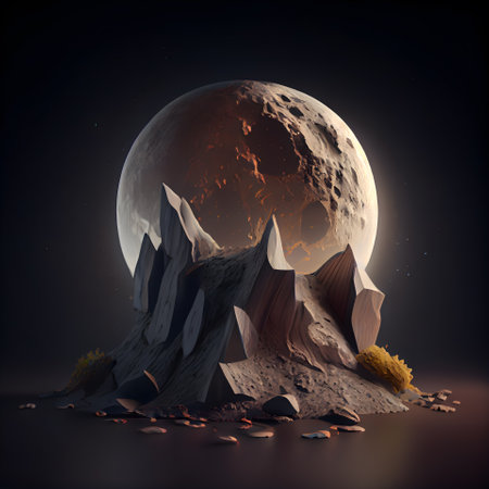 3d rendering of planet in space with moon and stars in the backgroundの素材