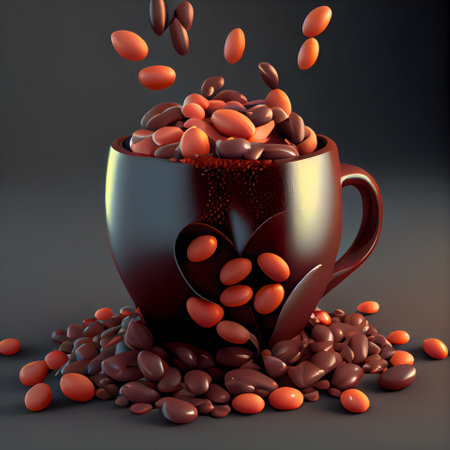 Coffee beans in a cup on a dark background. 3d renderingの素材