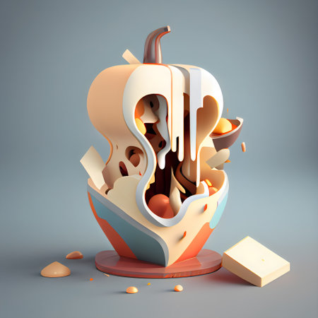 Broken paper box with basketball and pumpkins. 3d illustrationの素材