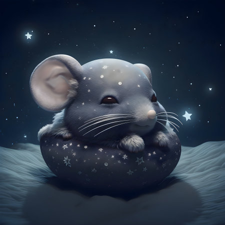 mouse sleeping on a moon in the starry sky. 3d illustrationの素材