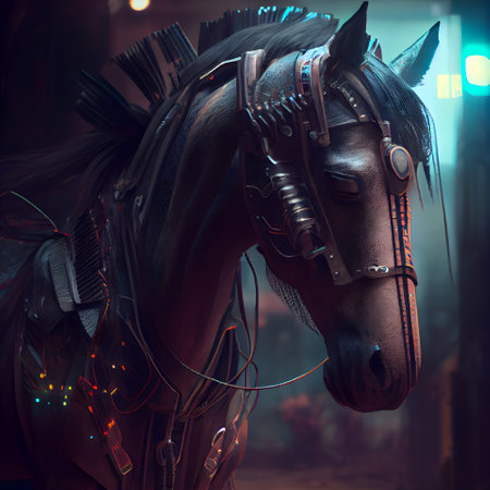 Horse head in the dark. The concept of a fantasy world.の素材