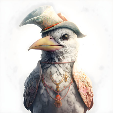 Portrait of a white parrot on a white background. 3D illustrationの素材