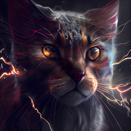 Fantasy portrait of a cat with red eyes. 3d renderingの素材