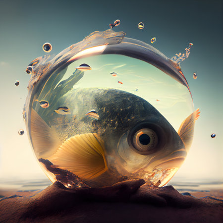Fish in the aquarium. Mixed media. Mixed media. Mixed mediaの素材