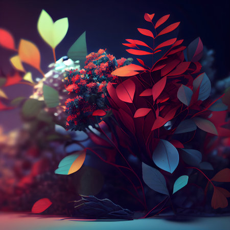 3d rendering of a bouquet of flowers in a dark roomの素材