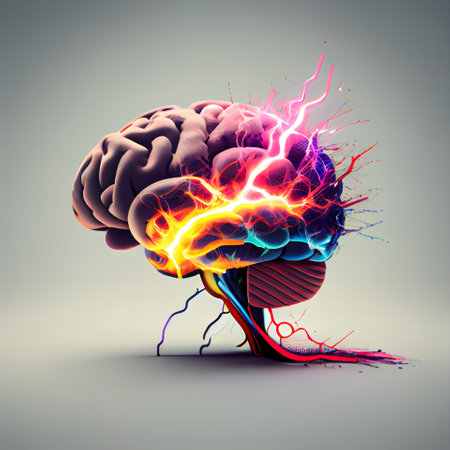 Human brain with thunderbolt; 3d render; 3d illustrationの素材